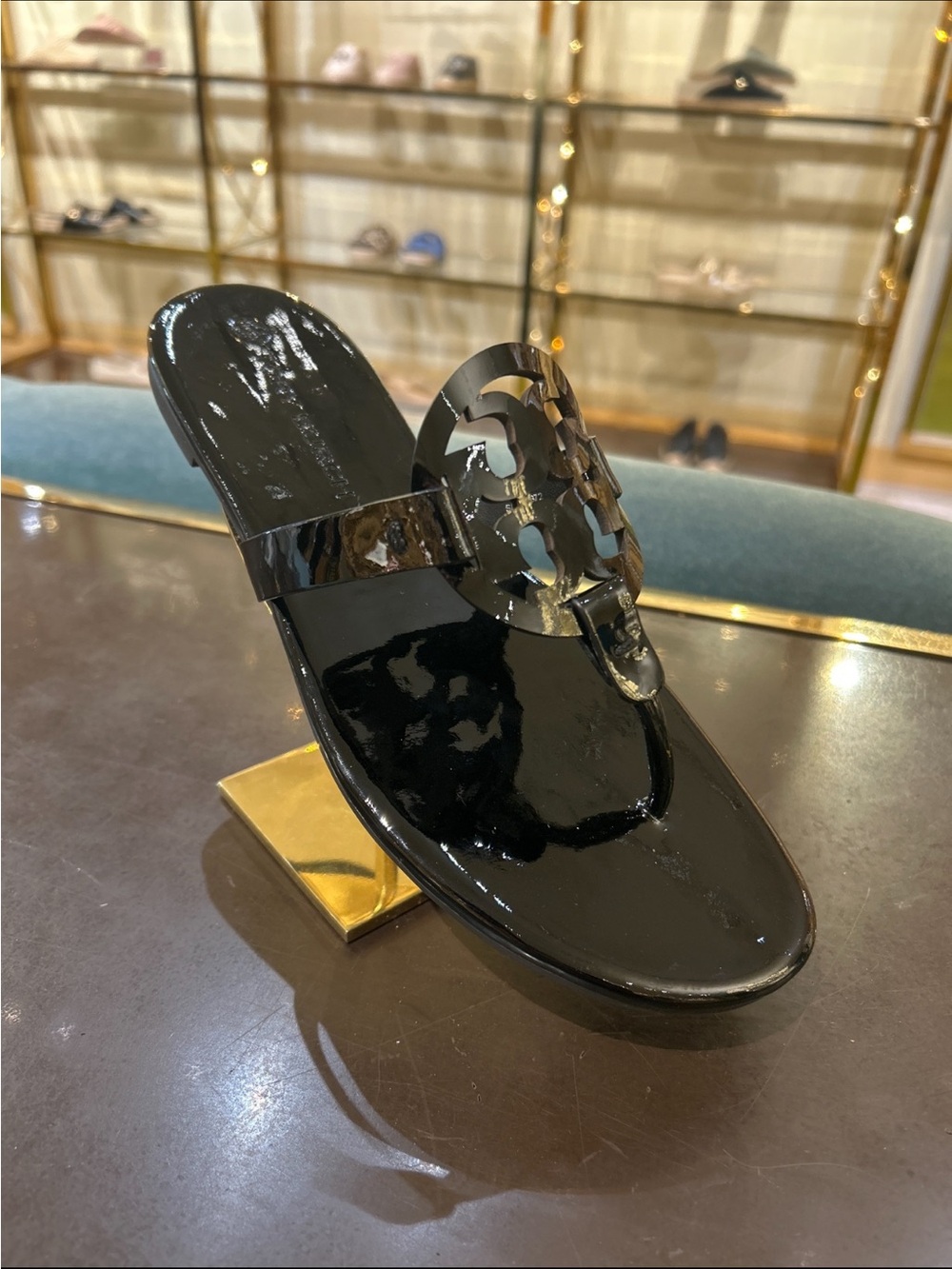 Tory Burch Miller Patent Leather Thong Sandal White Color